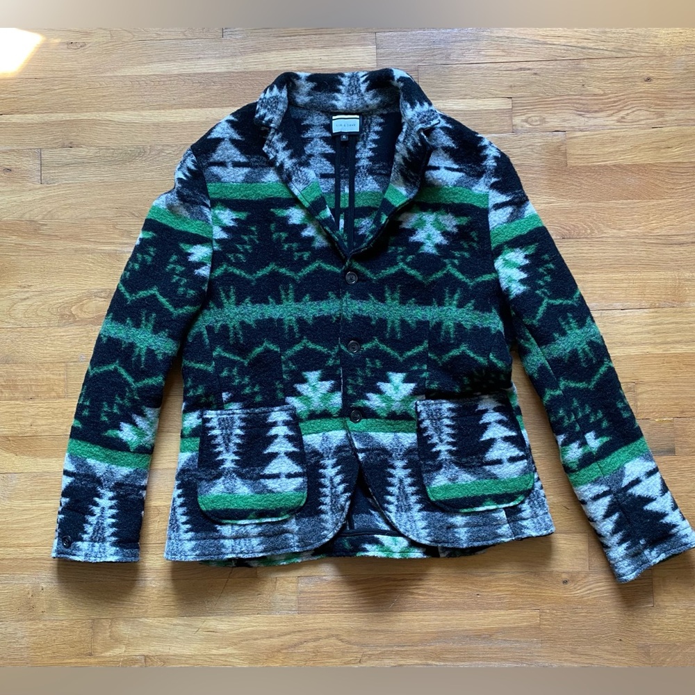 Tom & Hawk Stylish Black and Green Patterned XL Blazer